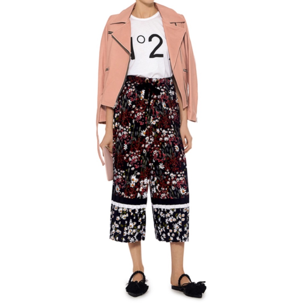 Mother of Pearl Pleated Floral Wide Leg Culottes S
